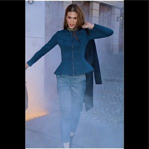 TOPSHOP Women's Grey Slim Ribbed Peplum Jacket